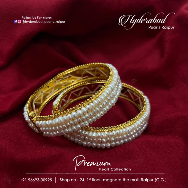 Triple Pearl Gold Bangles