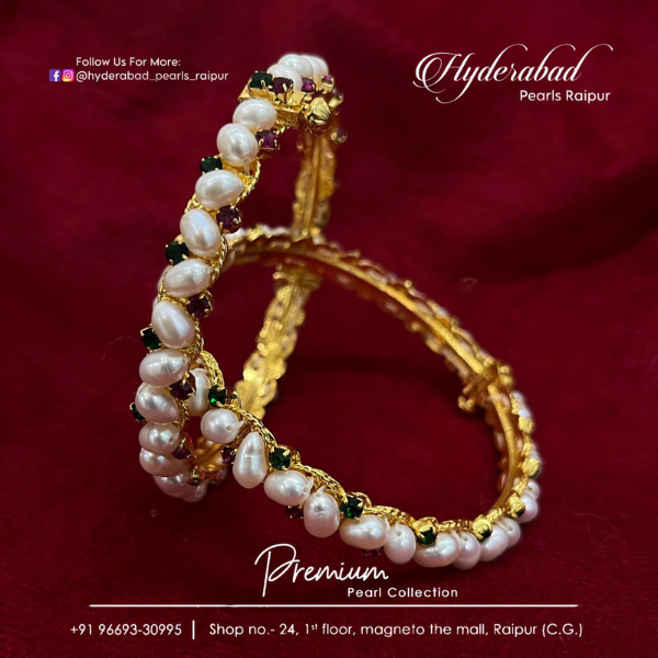 Long Pearl Gold Bangles